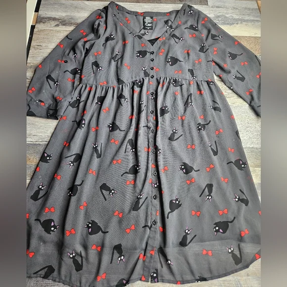 Kiki's Delivery Service X Studio Ghibi Jiji And Bows Gray Dress Size Large 12 - Picture 3 of 12